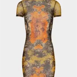 Jean Paul Gaultier Vibrant Orange and Gray Mini Dress